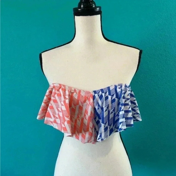 New with tags Nordstrom BP Ruffle Bikini Top Aztec Geo Flounce bikini top - Picture 1 of 4